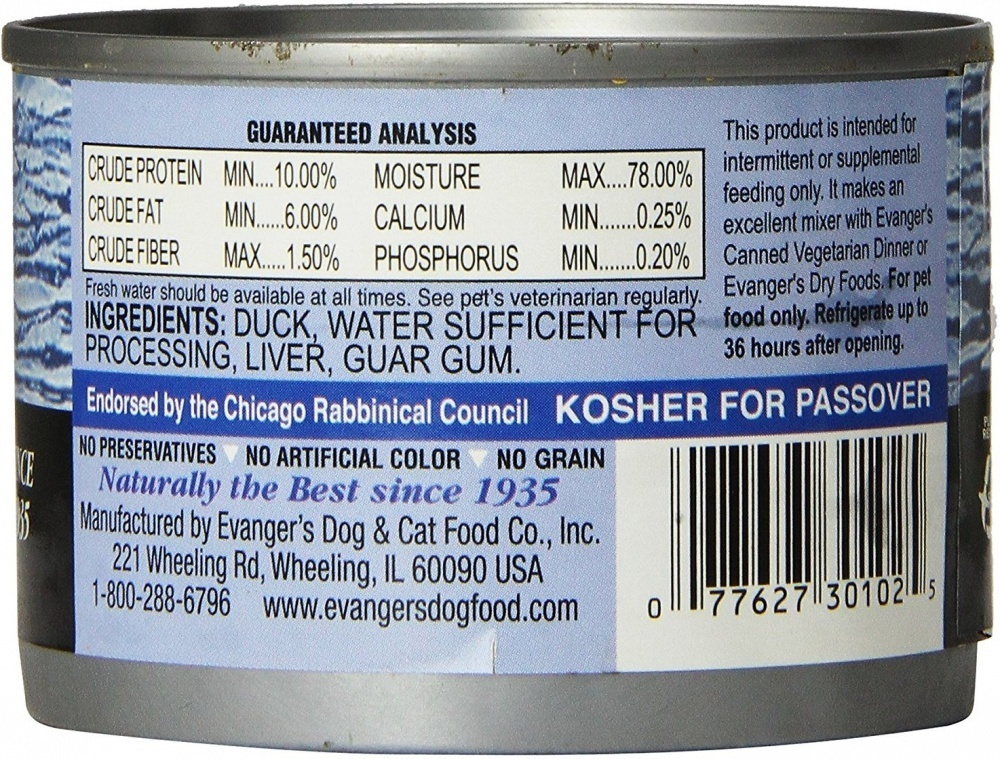 Evanger's Grain Free Duck Canned Dog and Cat Food