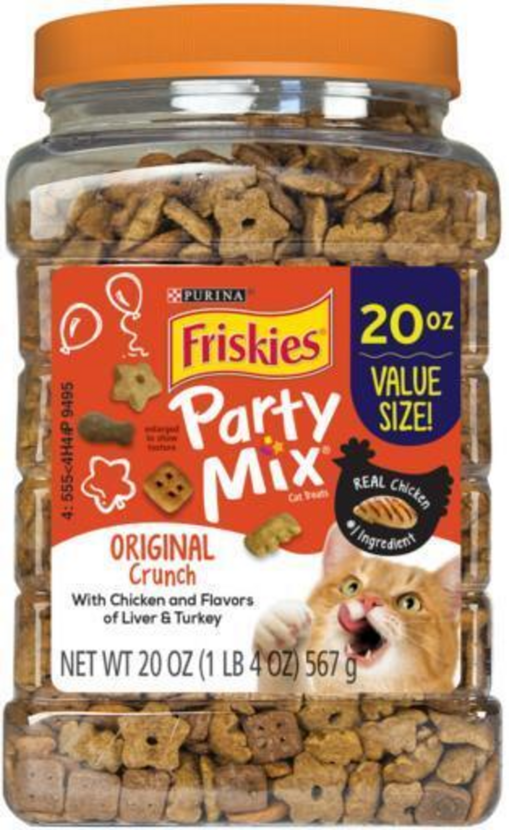 Friskies Party Mix Crunch Original Chicken Liver and Turkey Cat Treats Canister