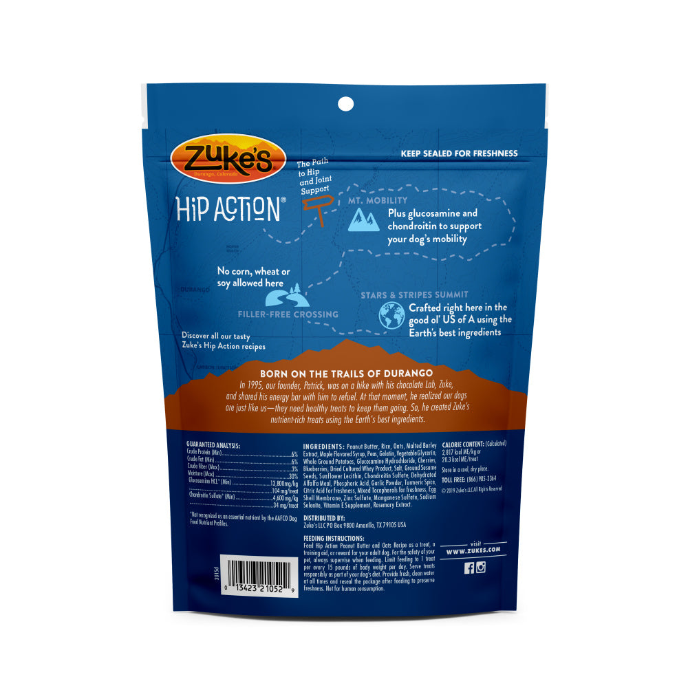 Zukes Hip Action Peanut Butter and Oats Dog Treats with Glucosamine and Chondroitin