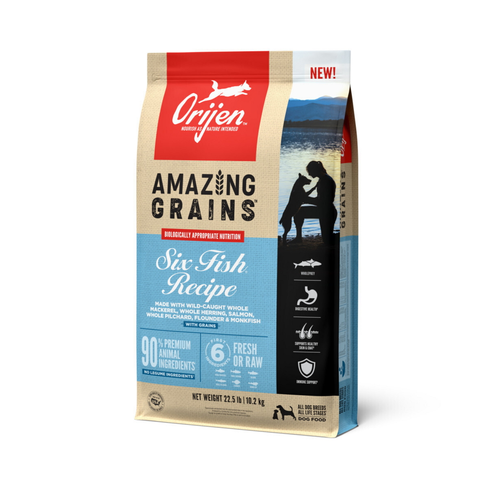 Orijen Amazing Grains Six Fish Dry Dog Food Mackerel, Herring, Salmon, Pilchard, Flounder & Monkfish