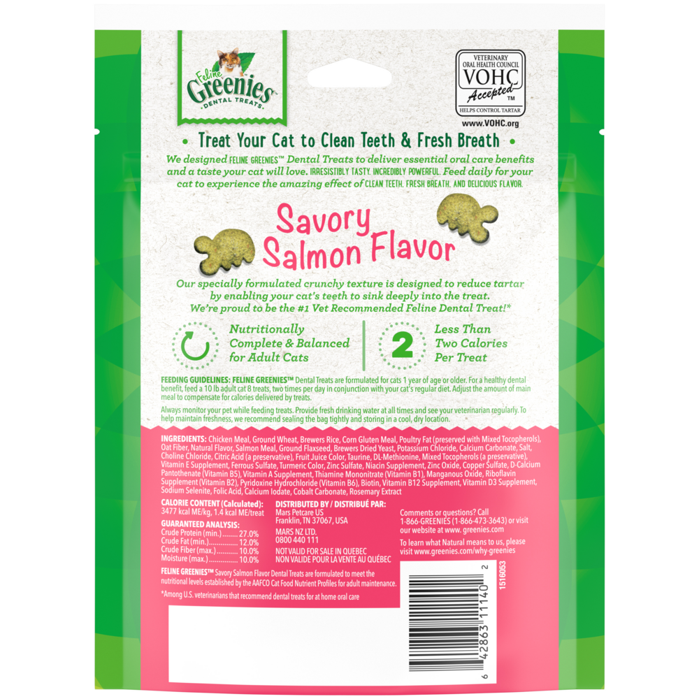 Feline Greenies Adult Natural Dental Care Savory Salmon Flavor Cat Treats