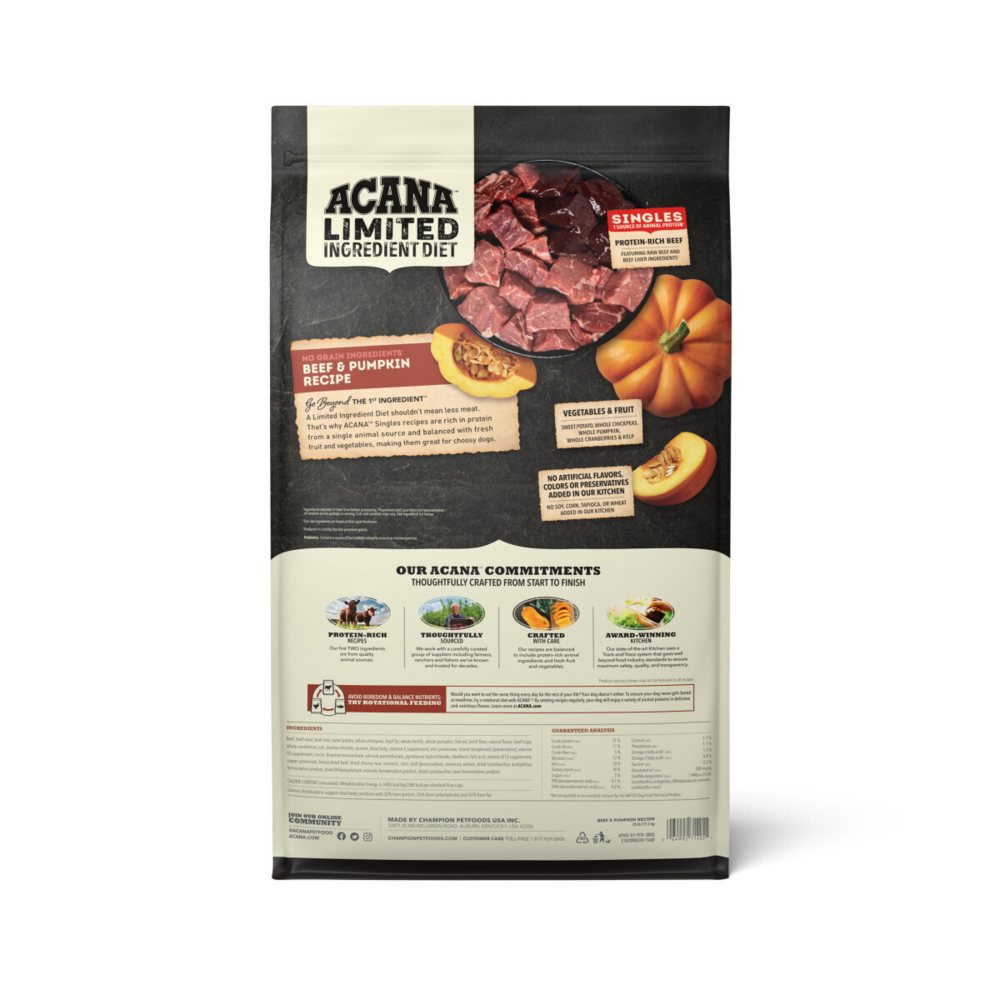 Acana Singles, Beef & Pumpkin Recipe, Limited Ingredient Diet Dry Dog Food