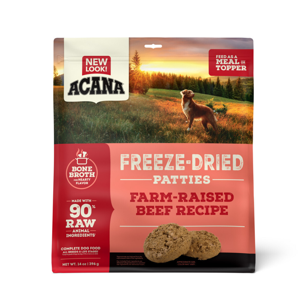 ACANA Freeze Dried Dog Food & Topper, Grain Free, High Protein,  Fresh & Raw Animal Ingredients, Ranch Raised Beef Recipe, Patties