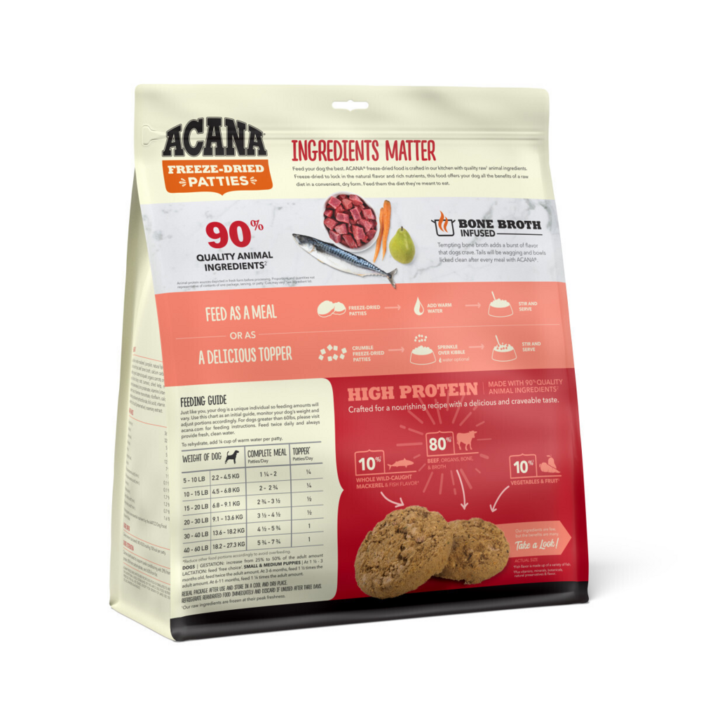 ACANA Freeze Dried Dog Food & Topper, Grain Free, High Protein,  Fresh & Raw Animal Ingredients, Ranch Raised Beef Recipe, Patties