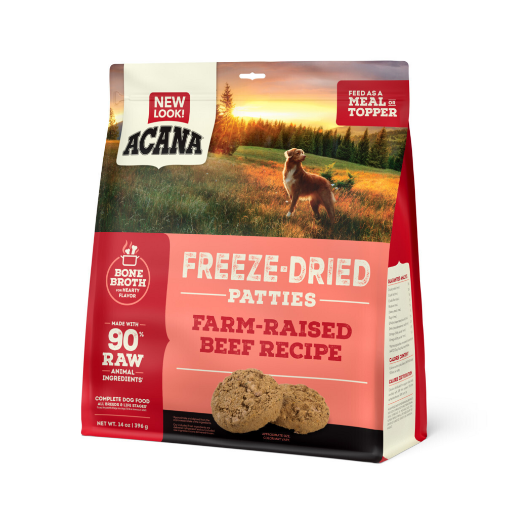 ACANA Freeze Dried Dog Food & Topper, Grain Free, High Protein,  Fresh & Raw Animal Ingredients, Ranch Raised Beef Recipe, Patties