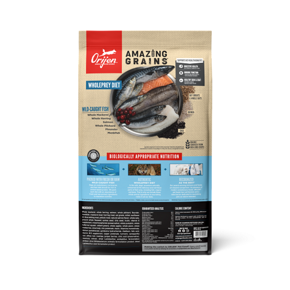 Orijen Amazing Grains Six Fish Dry Dog Food Mackerel, Herring, Salmon, Pilchard, Flounder & Monkfish