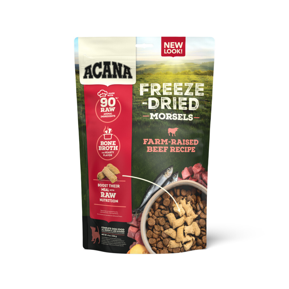 ACANA Freeze Dried Dog Food & Topper, Grain Free, High Protein,  Fresh & Raw Animal Ingredients, Ranch-Raised Beef Recipe, Morsels