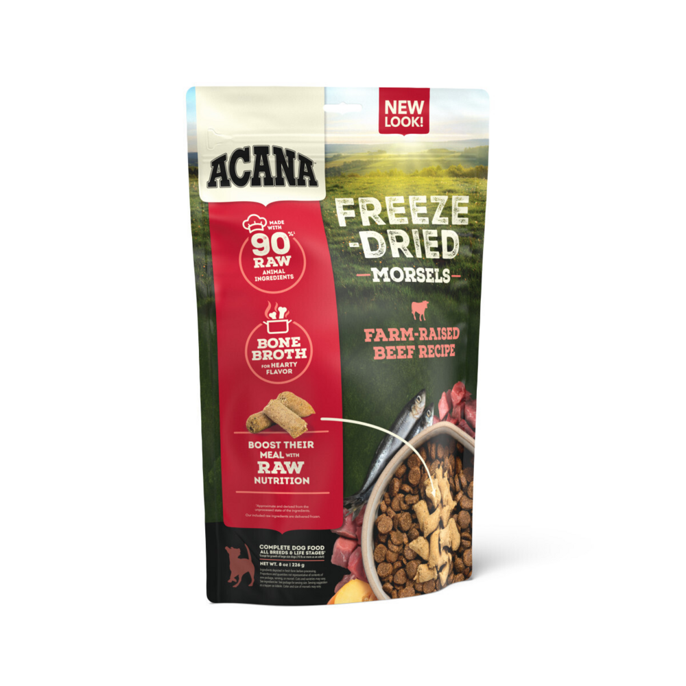 ACANA Freeze Dried Dog Food & Topper, Grain Free, High Protein,  Fresh & Raw Animal Ingredients, Ranch-Raised Beef Recipe, Morsels