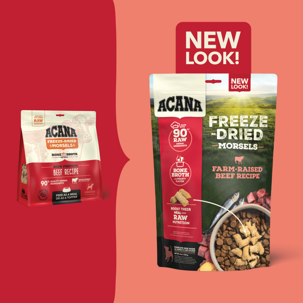 ACANA Freeze Dried Dog Food & Topper, Grain Free, High Protein,  Fresh & Raw Animal Ingredients, Ranch-Raised Beef Recipe, Morsels