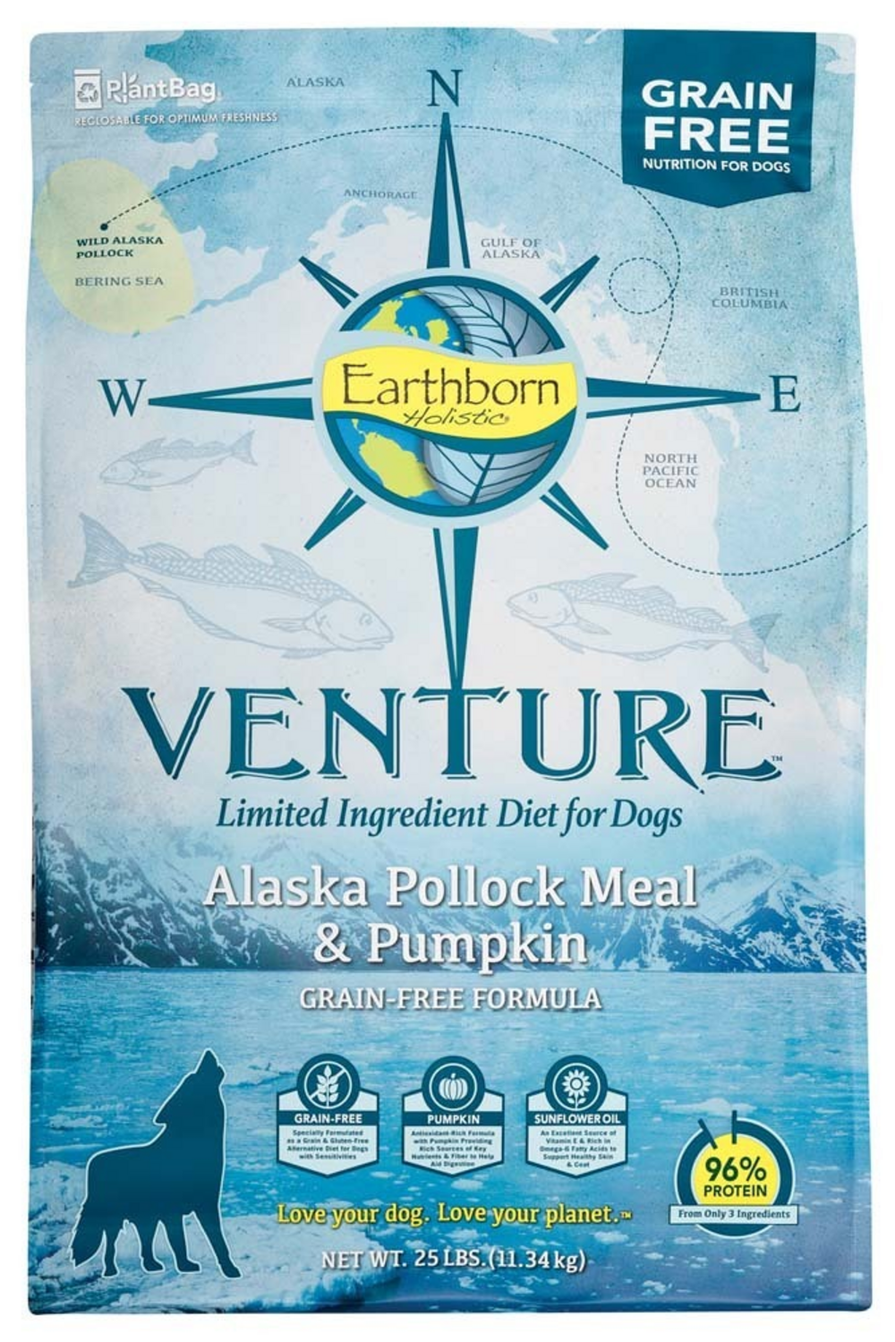 Earthborn Holistic Venture Grain Free Alaska Pollock Meal and Pumpkin Dry Dog Food