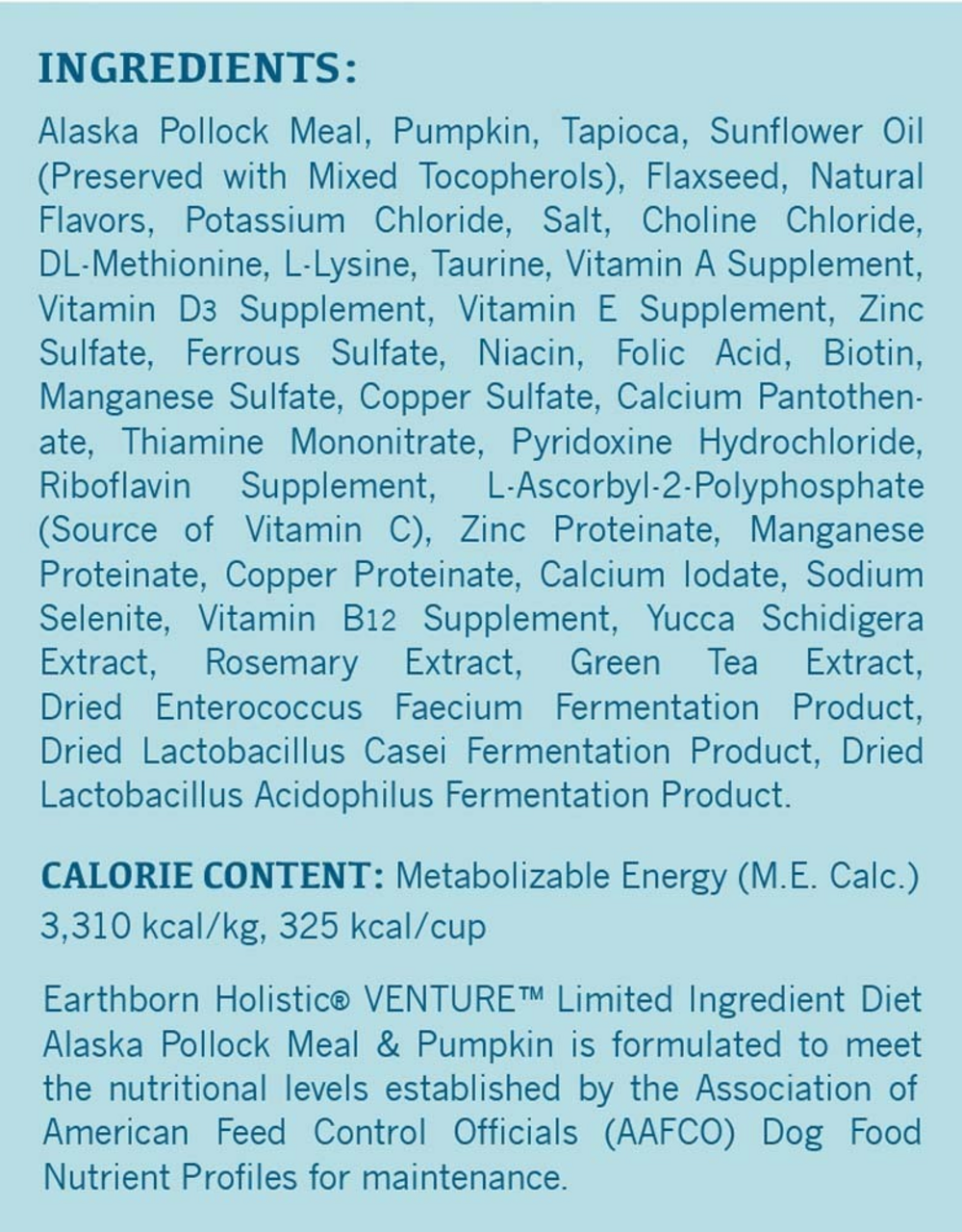 Earthborn Holistic Venture Grain Free Alaska Pollock Meal and Pumpkin Dry Dog Food