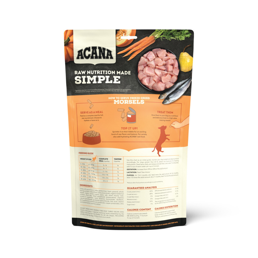 ACANA Freeze Dried Dog Food & Topper, Grain Free, High Protein,  Fresh & Raw Animal Ingredients, Free-Run Turkey Recipe, Morsels