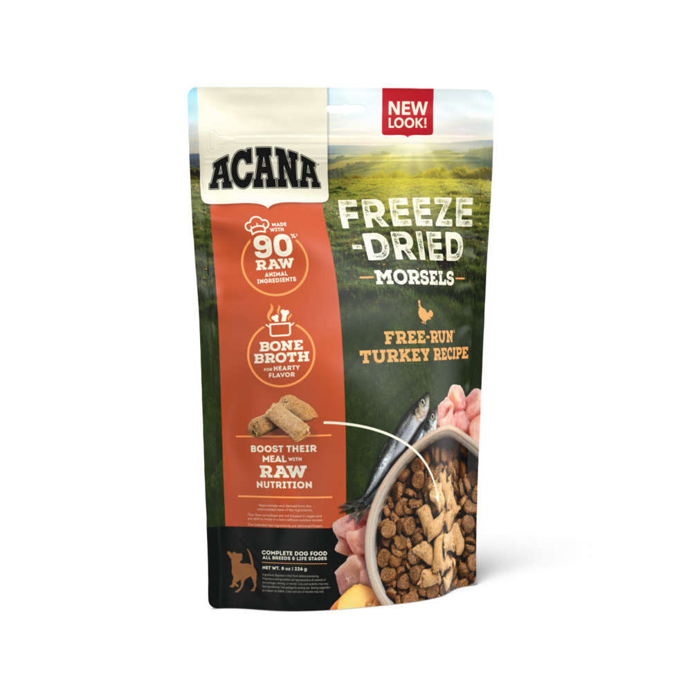 ACANA Freeze Dried Dog Food & Topper, Grain Free, High Protein,  Fresh & Raw Animal Ingredients, Free-Run Turkey Recipe, Morsels