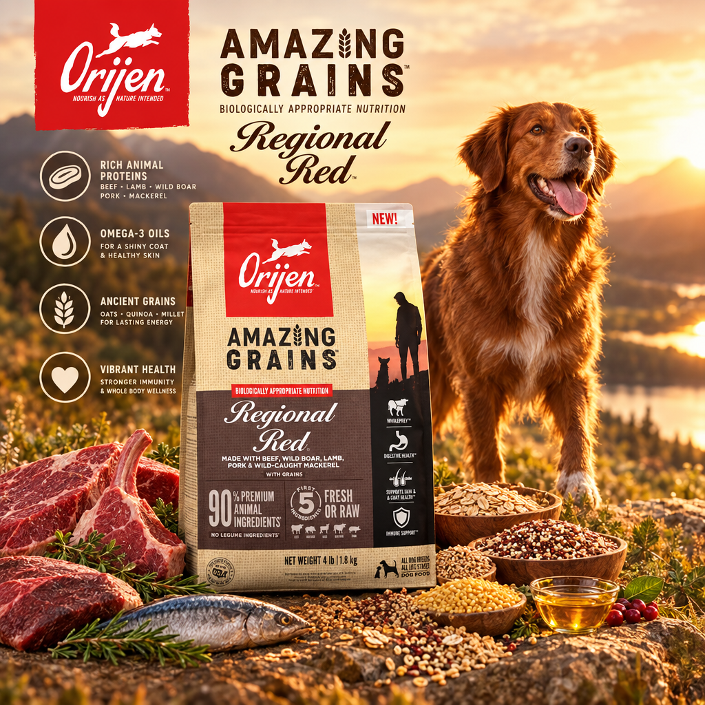Orijen Amazing Grains Regional Red Dry Dog Food Beef, Boar, Lamb, Pork & Fish