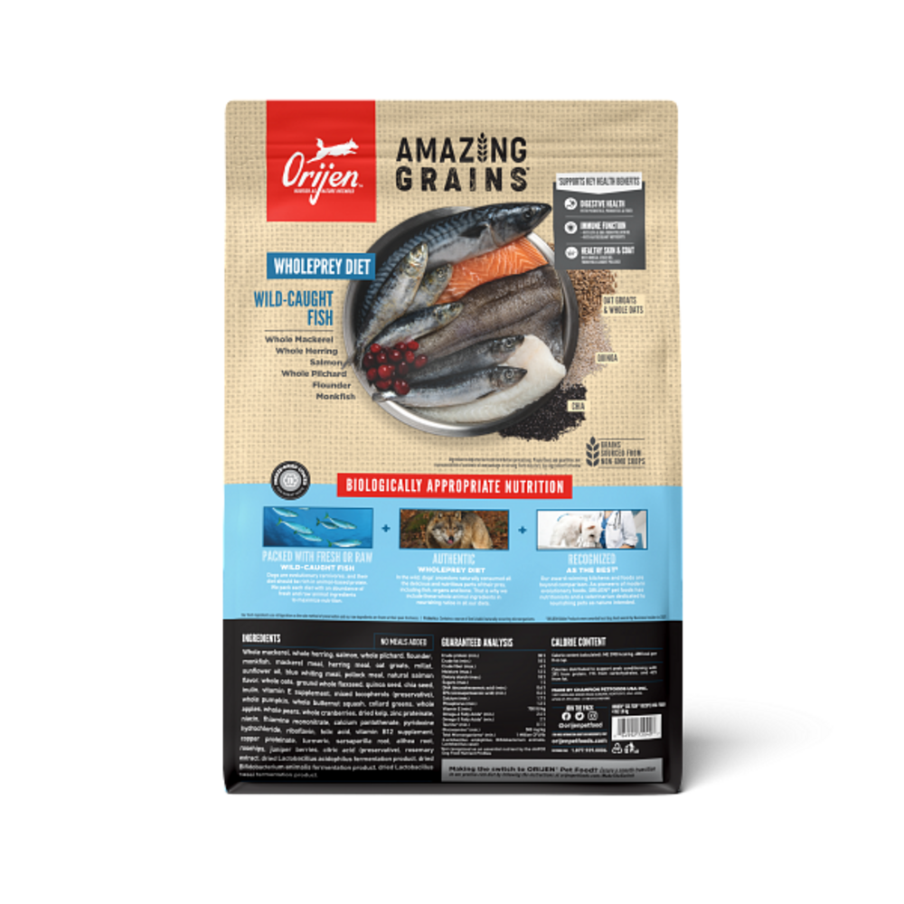 Orijen Amazing Grains Six Fish Dry Dog Food Mackerel, Herring, Salmon, Pilchard, Flounder & Monkfish