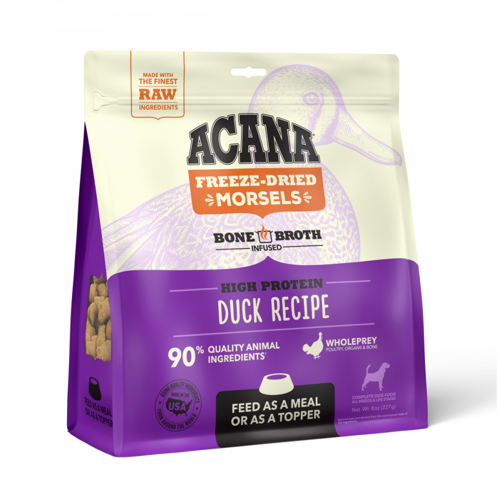 ACANA Freeze Dried Dog Food & Topper, Grain Free, High Protein,  Fresh & Raw Animal Ingredients, Duck Recipe, Morsels