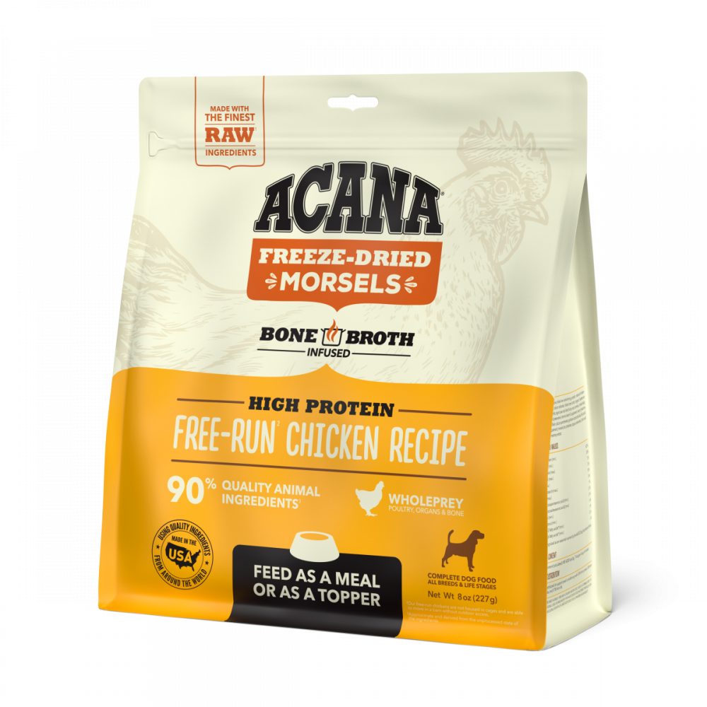 ACANA Freeze Dried Dog Food & Topper, Grain Free, High Protein,  Fresh & Raw Animal Ingredients, Free Run Chicken Recipe, Morsels