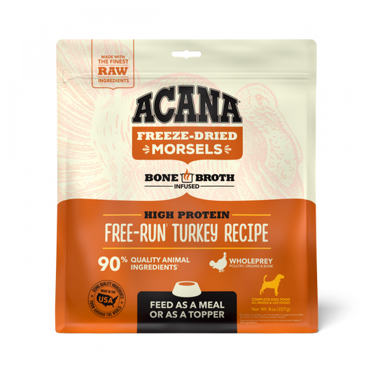 Acana Freeze Dried Dog Food & Topper, Grain Free, High Protein,  Fresh & Raw Animal Ingredients, Free-Run Turkey Recipe, Morsels