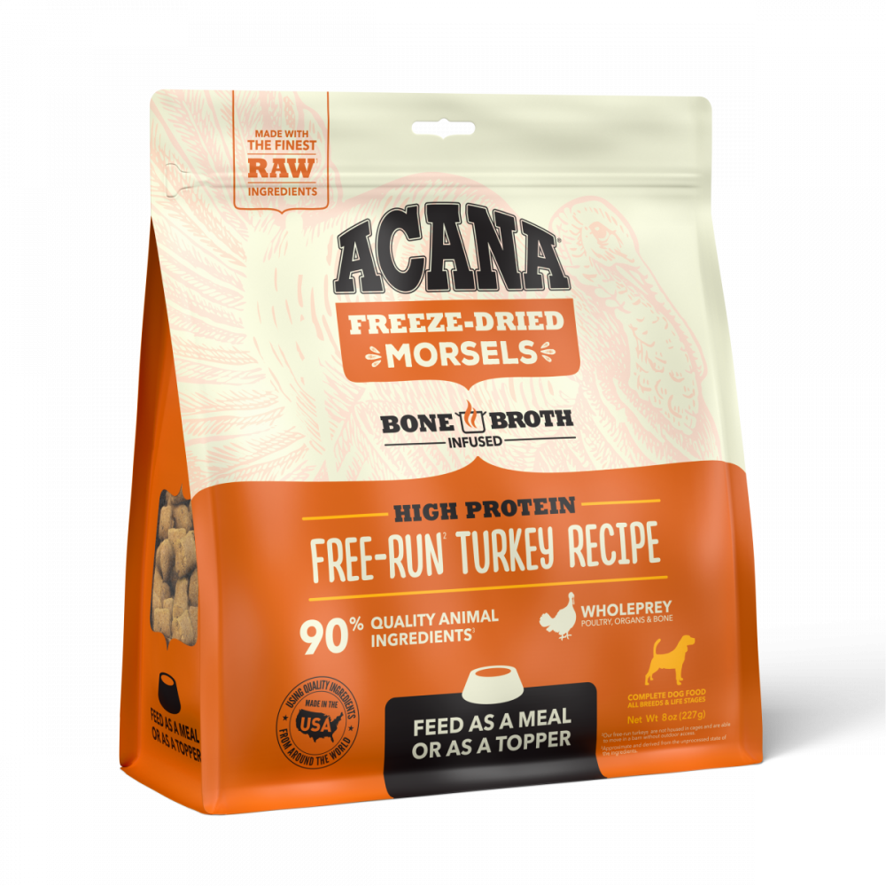 Acana Freeze Dried Dog Food & Topper, Grain Free, High Protein,  Fresh & Raw Animal Ingredients, Free-Run Turkey Recipe, Morsels