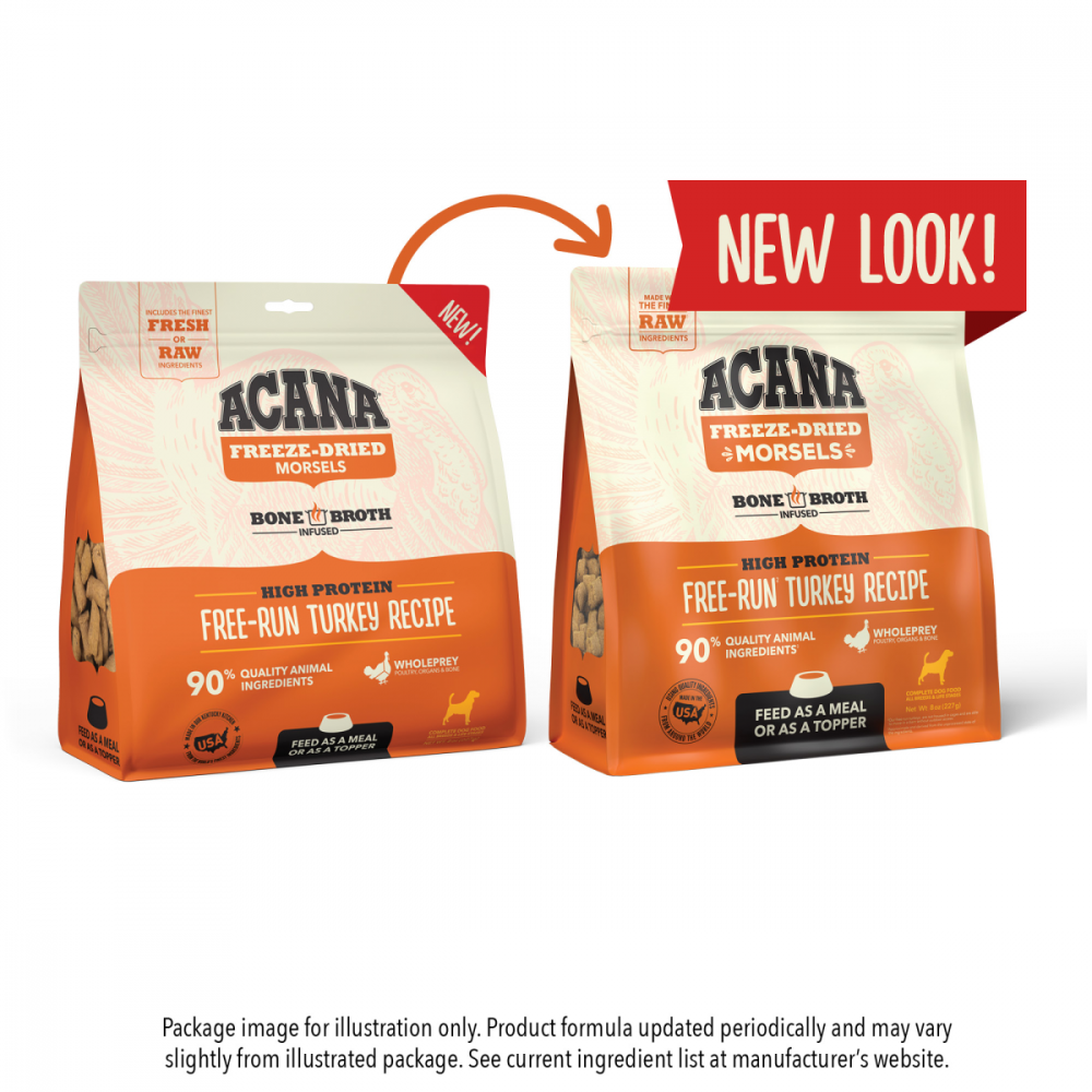 Acana Freeze Dried Dog Food & Topper, Grain Free, High Protein,  Fresh & Raw Animal Ingredients, Free-Run Turkey Recipe, Morsels