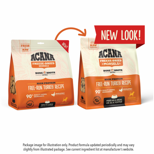 Acana Freeze Dried Dog Food & Topper, Grain Free, High Protein, Fresh & Raw Animal Ingredients, Free-Run Turkey Recipe, Morsels