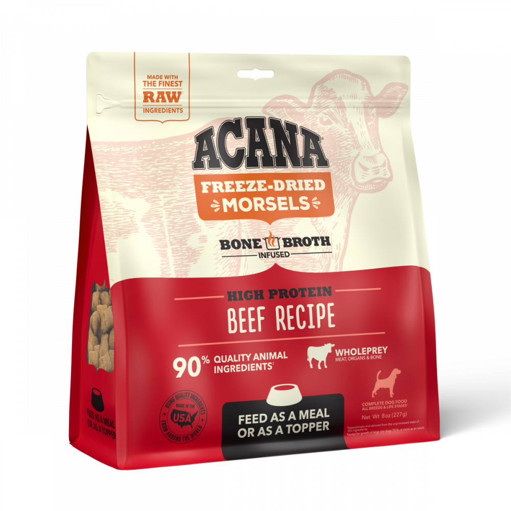 ACANA Freeze Dried Dog Food & Topper, Grain Free, High Protein,  Fresh & Raw Animal Ingredients, Ranch-Raised Beef Recipe, Morsels