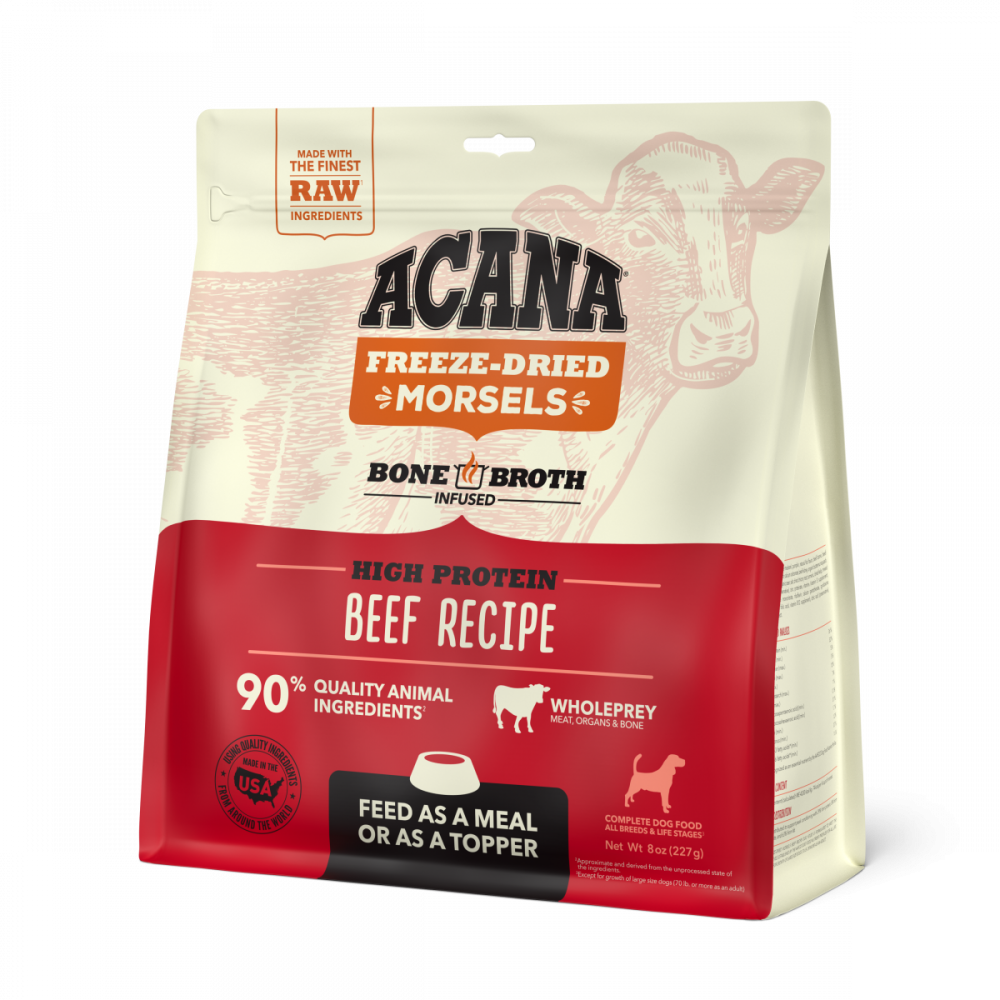 Acana Freeze Dried Dog Food & Topper, Grain Free, High Protein,  Fresh & Raw Animal Ingredients, Ranch-Raised Beef Recipe, Morsels