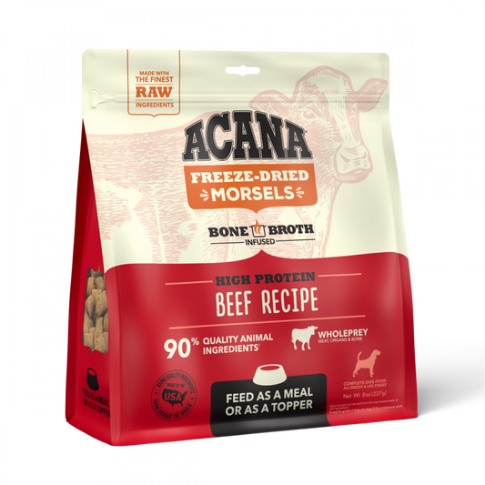 Acana Freeze Dried Dog Food & Topper, Grain Free, High Protein,  Fresh & Raw Animal Ingredients, Ranch-Raised Beef Recipe, Morsels