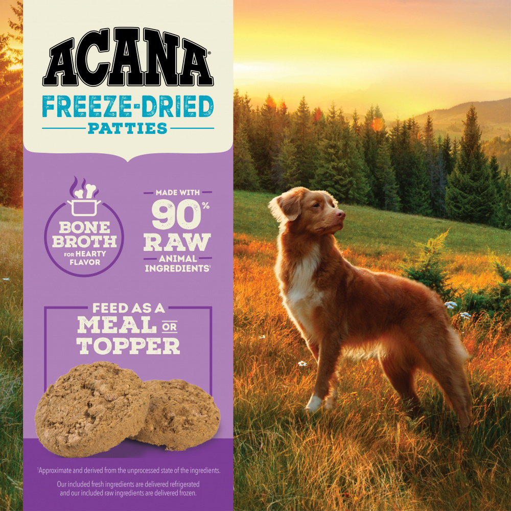 Acana Freeze Dried Dog Food and Topper Grain Free High Protein Fresh and Raw Animal Ingredients Duck Recipe Patties