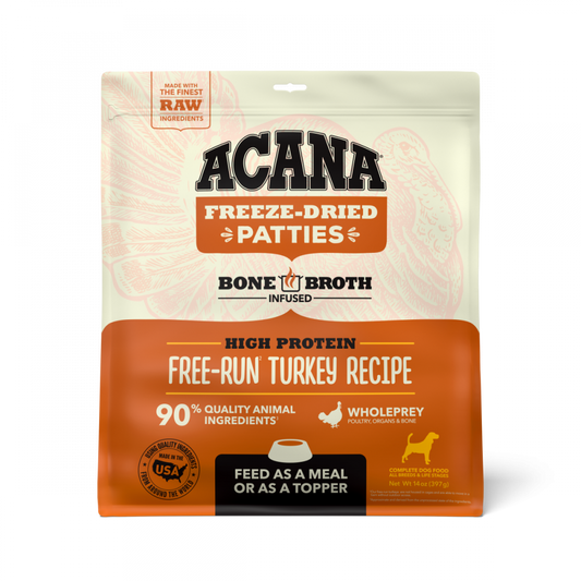 ACANA Freeze Dried Dog Food & Topper, Grain Free, High Protein, Fresh & Raw Animal Ingredients, Free-Run Turkey Recipe, Patties