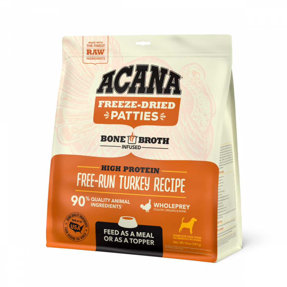 Acana Freeze Dried Dog Food & Topper, Grain Free, High Protein,  Fresh & Raw Animal Ingredients, Free-Run Turkey Recipe, Patties