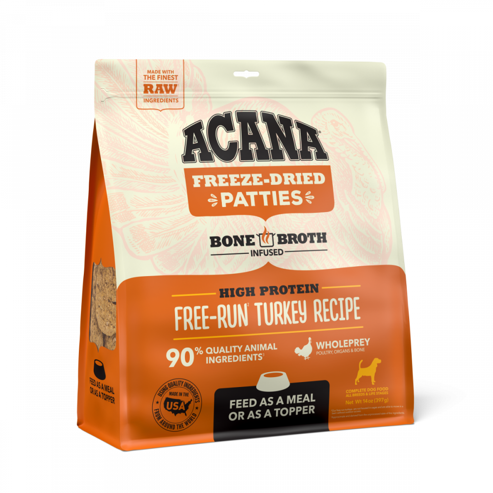 Acana Freeze Dried Dog Food & Topper, Grain Free, High Protein,  Fresh & Raw Animal Ingredients, Free-Run Turkey Recipe, Patties