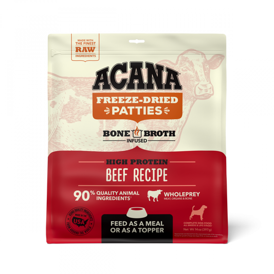 ACANA Freeze Dried Dog Food & Topper, Grain Free, High Protein, Fresh & Raw Animal Ingredients, Ranch Raised Beef Recipe, Patties