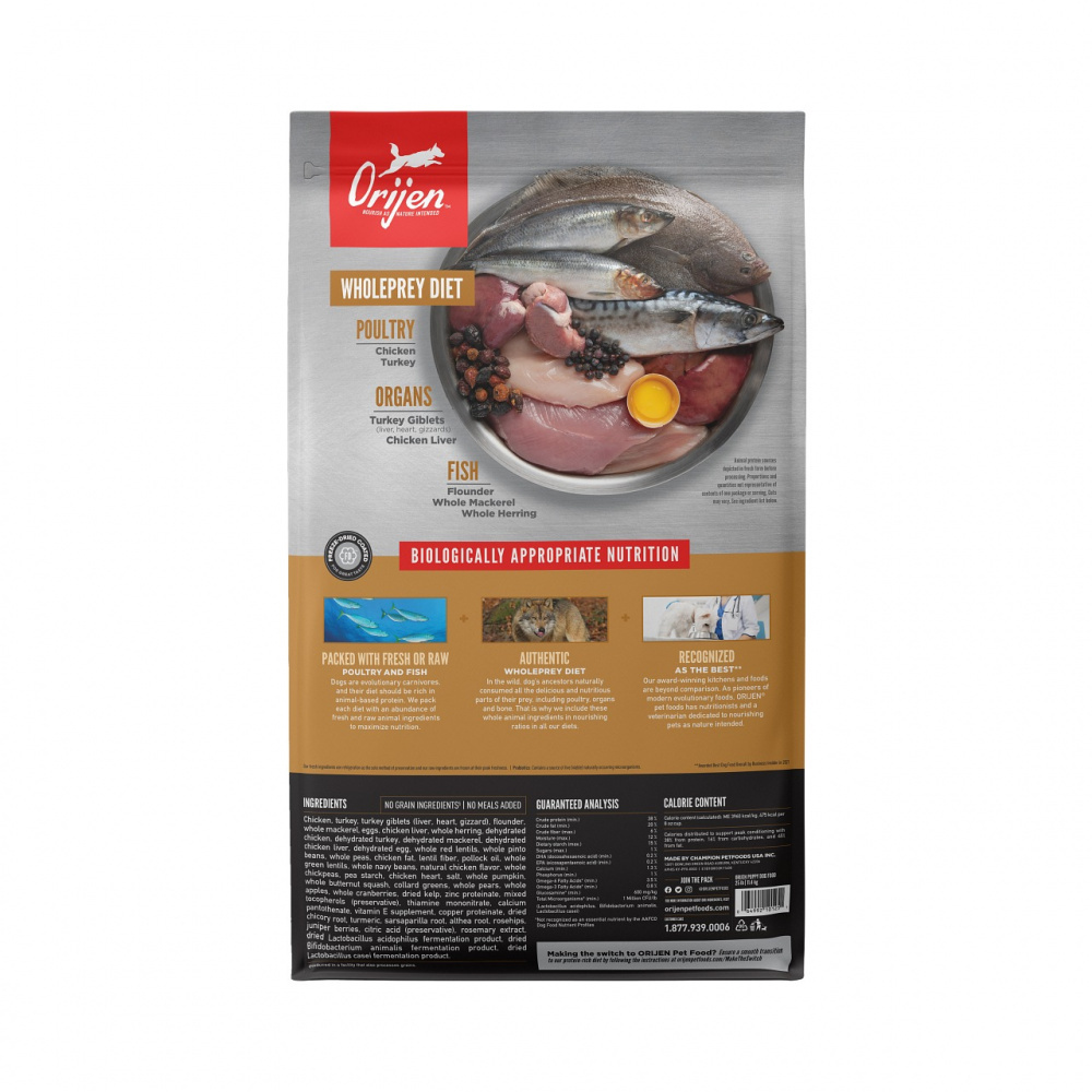 Orijen Puppy Fresh or Raw Dry Food Chicken, Turkey & Fish