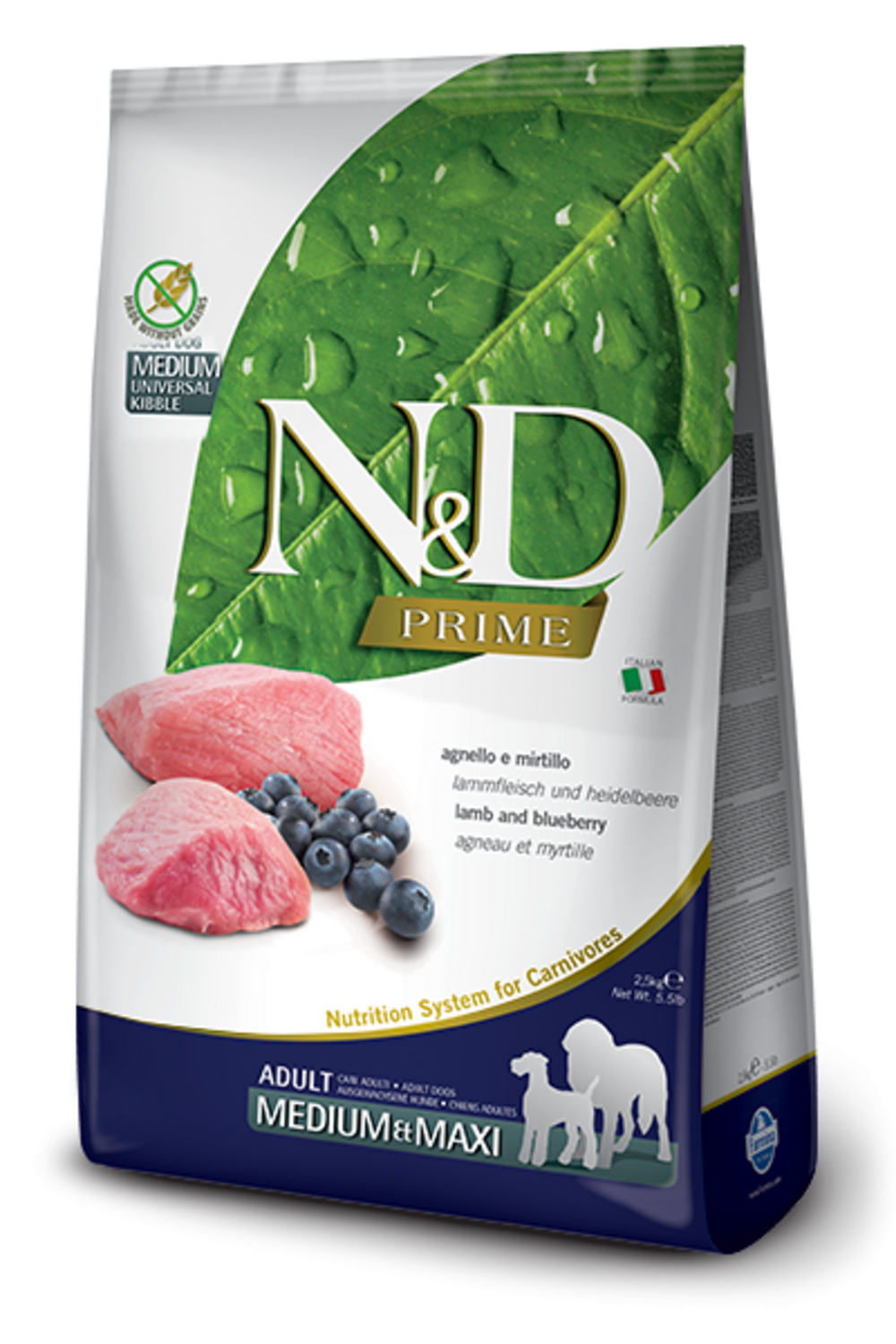 Farmina Prime N&D Natural & Delicious Grain Free Medium Adult Lamb & Blueberry Dry Dog Food