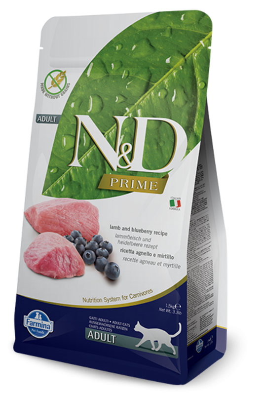 Farmina Prime N&D Natural & Delicious Grain Free Adult Lamb & Blueberry Dry Cat Food