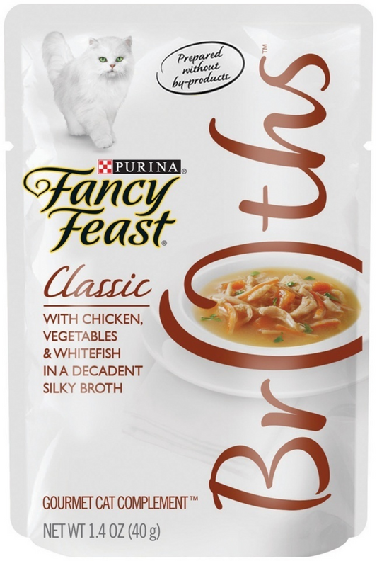 Fancy Feast Broths Classic Chicken, Vegetables & Whitefish Supplemental Cat Food Pouches