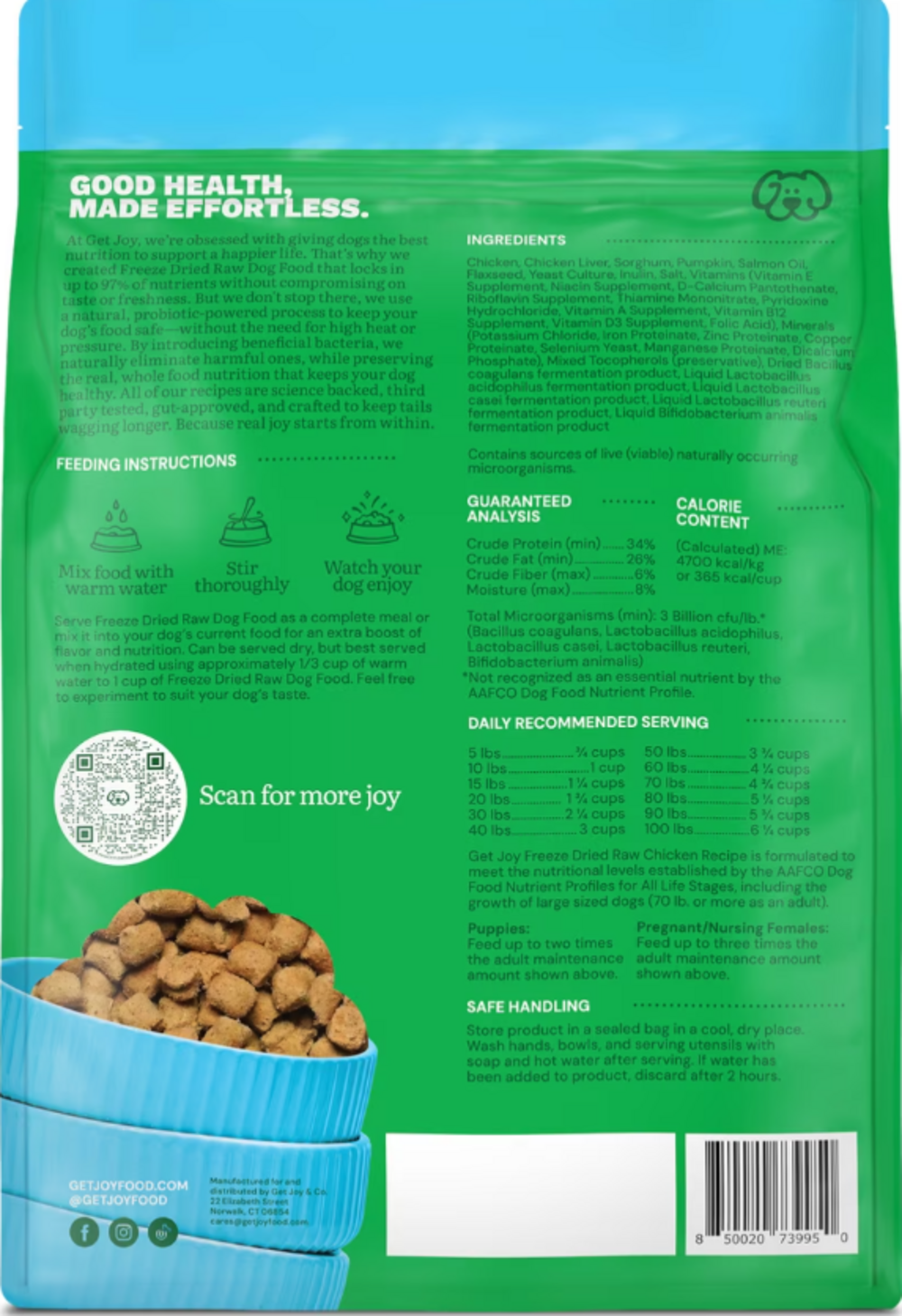 Get Joy Fresh Freeze Dried Raw Chicken Dog Food