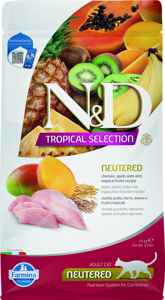 Farmina N&D Tropical Selection Feline Neutered Chicken, Spelt, Oats and Tropical Fruits Feline Dry Cat Food