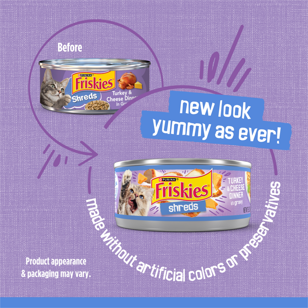 Friskies Savory Shreds Turkey And Cheese Dinner In Gravy Canned Cat Food