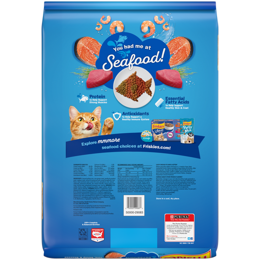 Friskies Dry Cat Food Seafood Sensations With Salmon, Tuna, and Shrimp Flavors