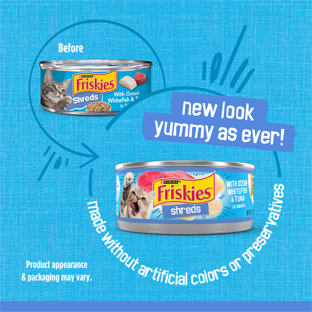 Friskies Savory Shreds Ocean Whitefish and Tuna Wet Cat Food