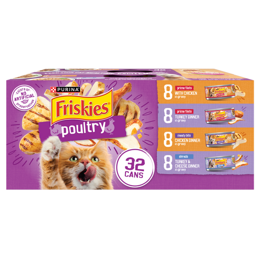 Purina Friskies Gravy Wet Cat Food Variety Pack, Poultry Shreds, Meaty Bits and Prime Filets