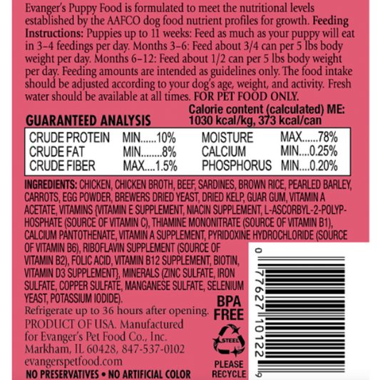 Evanger's Classic Puppy and Underweight Dogs Canned Dog Food