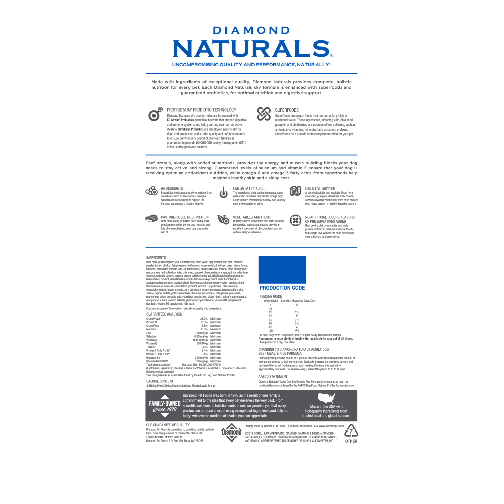 Diamond Naturals Beef Meal & Rice Adult Dry Dog Food