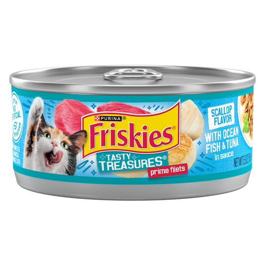 Friskies Tasty Treasures Prime Fillet Ocean Fish Tuna Scallop Wet Cat Food