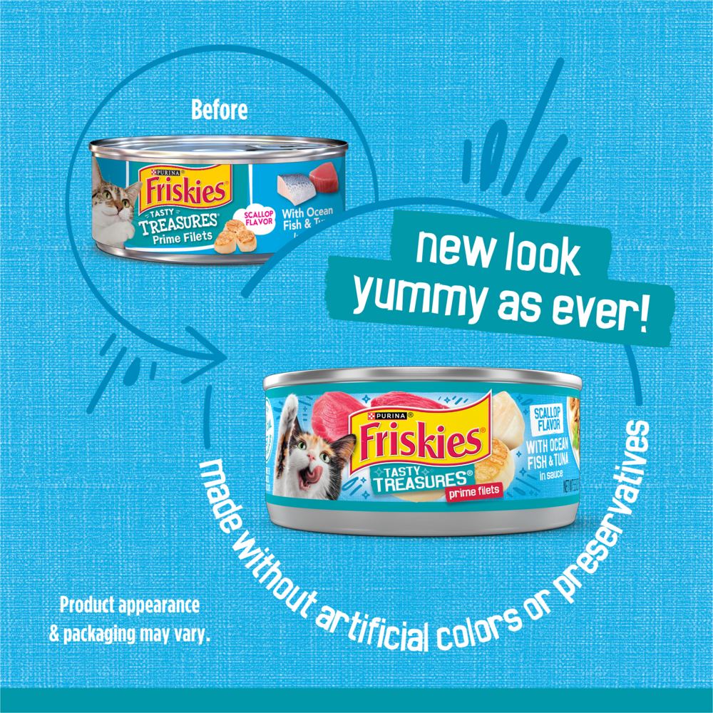 Friskies Tasty Treasures Prime Fillet Ocean Fish Tuna Scallop Wet Cat Food