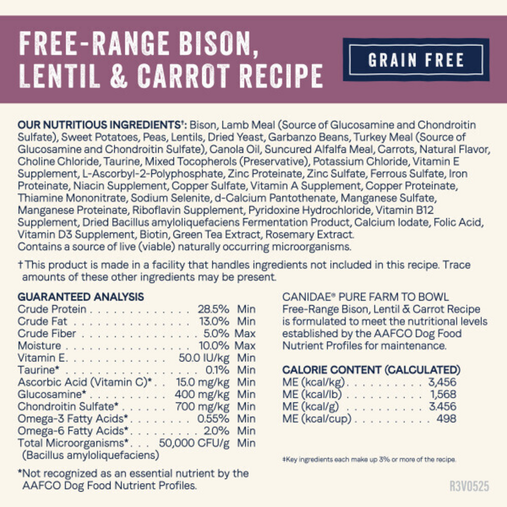 Canidae Pure Farm To Bowl Free-Range Bison, Lentil & Carrot Recipe Dog Food