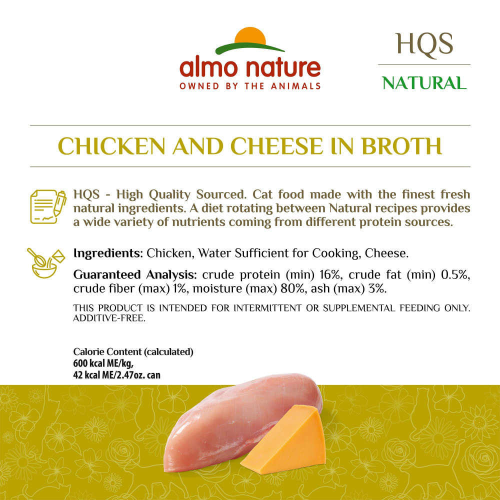 Almo Nature HQS Natural Cat Grain Free Chicken and Cheese In Broth Canned Cat Food