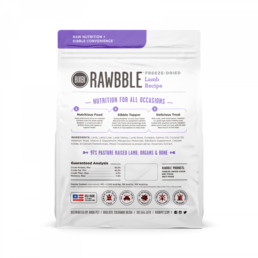Bixbi Rawbble Freeze Dried  Lamb Dog Food